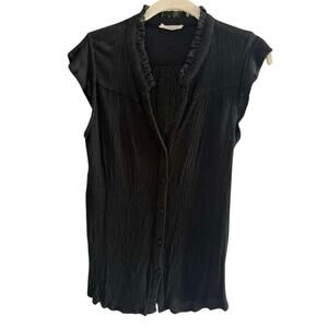 NWOT Lovestitch Women's Ruffle Button Front Blouse in Black sz. Medium